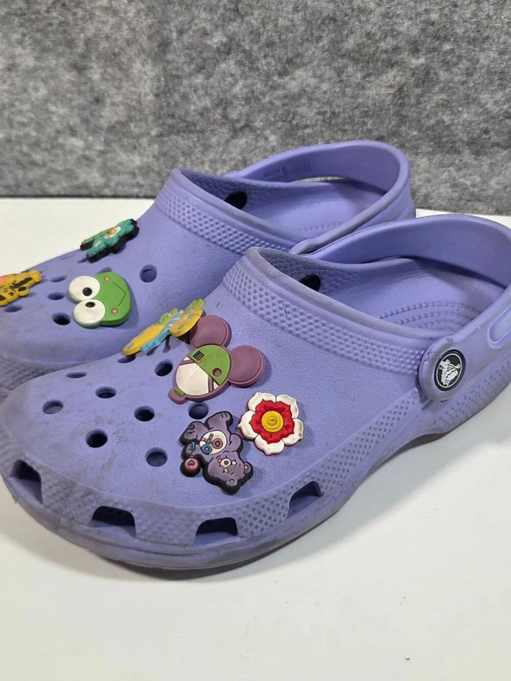 Crocs Purple Classic Clogs Youth J3 Charms Y2K Kidcore Slip On Shoes